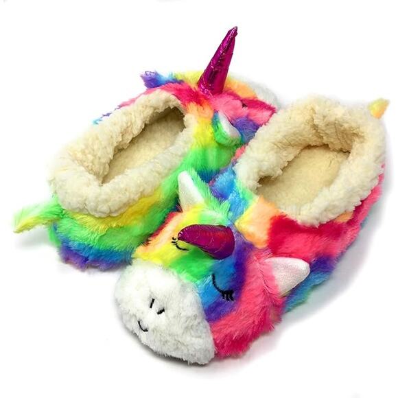 Oooh Geez Yeah Unicorn Sherpa Non-Slip Slippers ~ size Small (5-6) - Picture 2 of 6